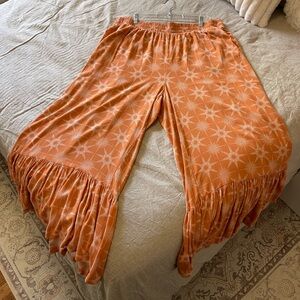 FESTI Orange Boho Wide Leg Pants Size 2 Festival Ruffle Hem